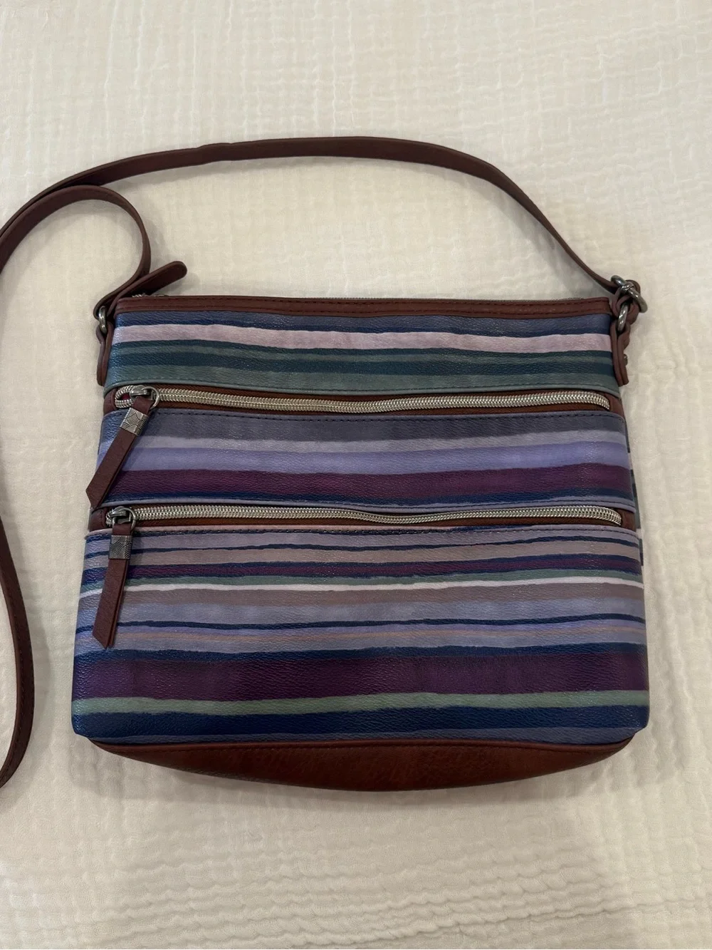 The Sak Striped Crossbody Bag Multicolor Boho Purse Leather Trim